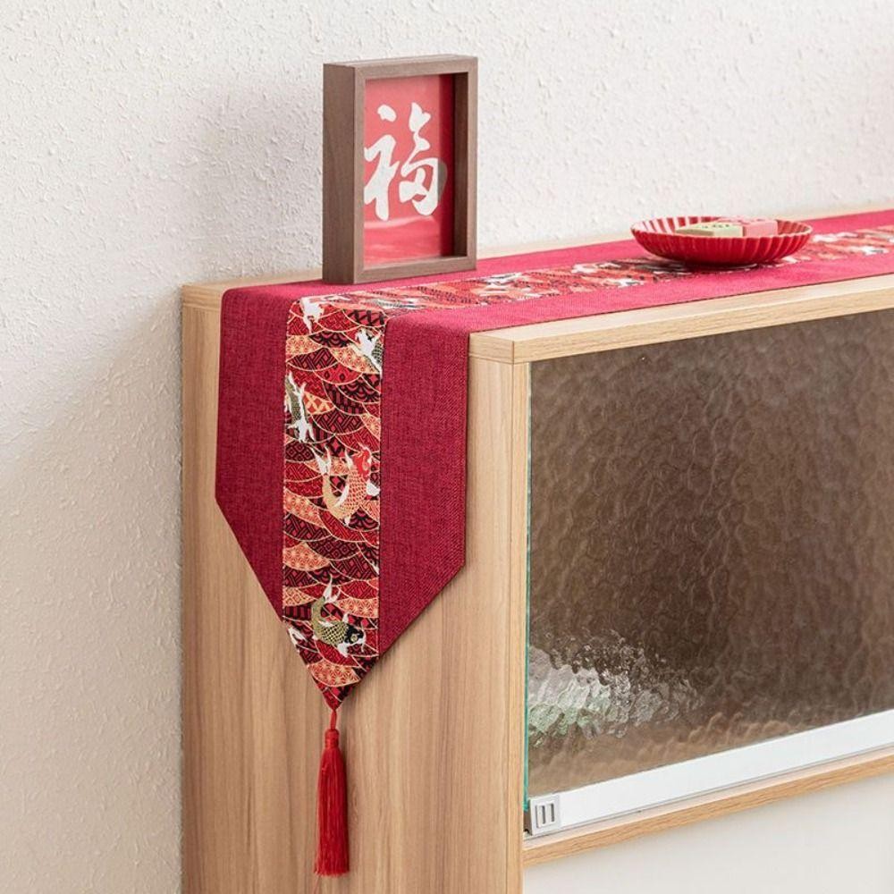 YONGTUO Red Chinese Style Table Runner, with Tassel Cotton Linen ...