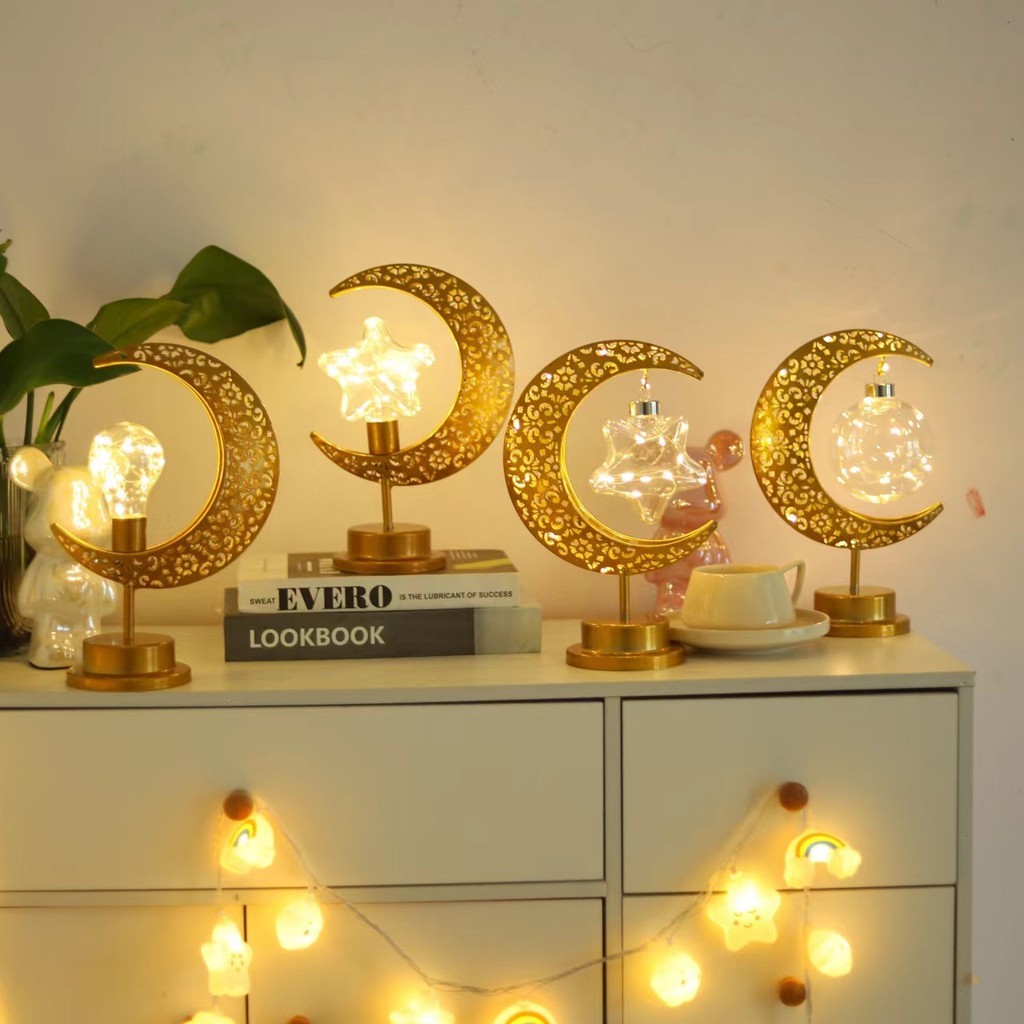 Ramadan Moon Star Light Gold EID Mubarak Ornaments Table Decor 2025 Eid ...