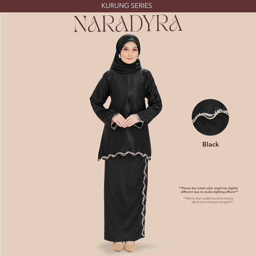 KURUNG NARADYRA Baju Kurung Kedah Baju Wanita Muslimah Sutera Sulam Floral Long Sleeves Minimalist