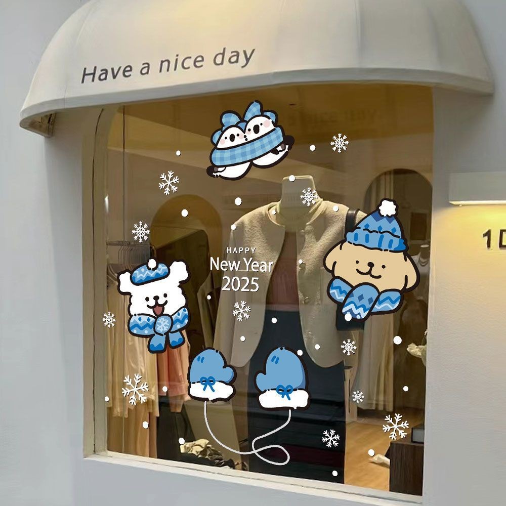 2025 New Year Christmas Snowflake Line Puppy Cartoon Decoration Glass ...