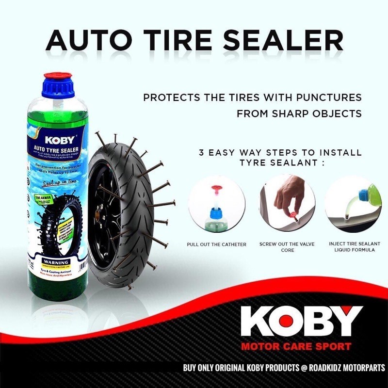 ORIGINAL KOBY AUTO TYRE SEALER 380ML TIRE UBAT TAYAR GAM TIRE TUBELESS ...