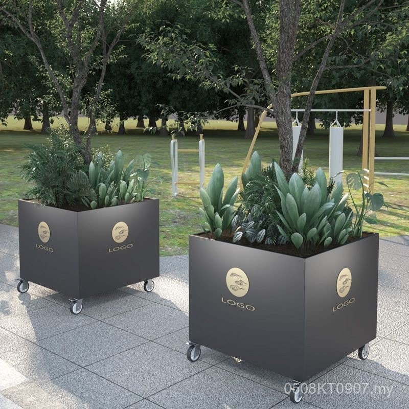 QX Outdoor Flower Box Wheels Movable Flat Tree Box Compartment Square ...