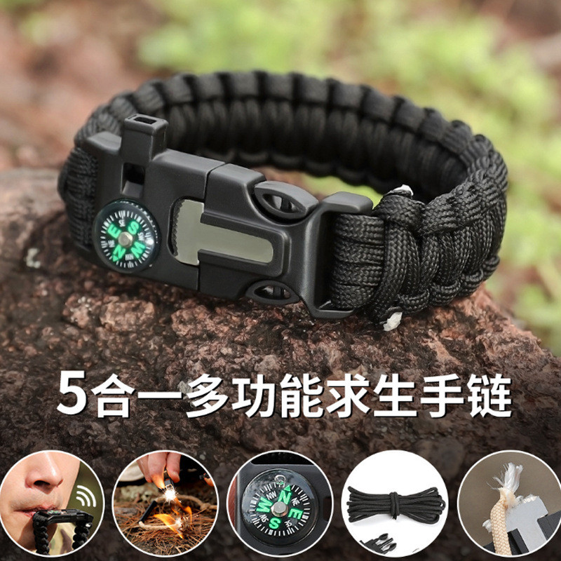 Outdoor Self-Defense Umbrella Rope Braided Whistle Flint Compass Cut ...