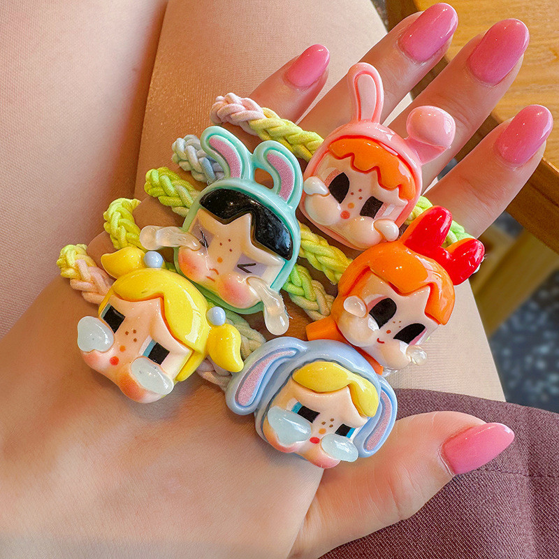 5pcs Korean Style Cartoon Labubu Hair Ropes Women Cute Crying Girl ...