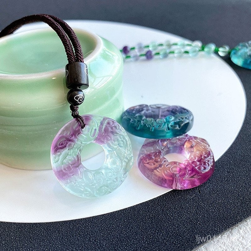 Safe Buckle Pendant Double Pixiu Colorful Fluorite Purple Green Pendant ...