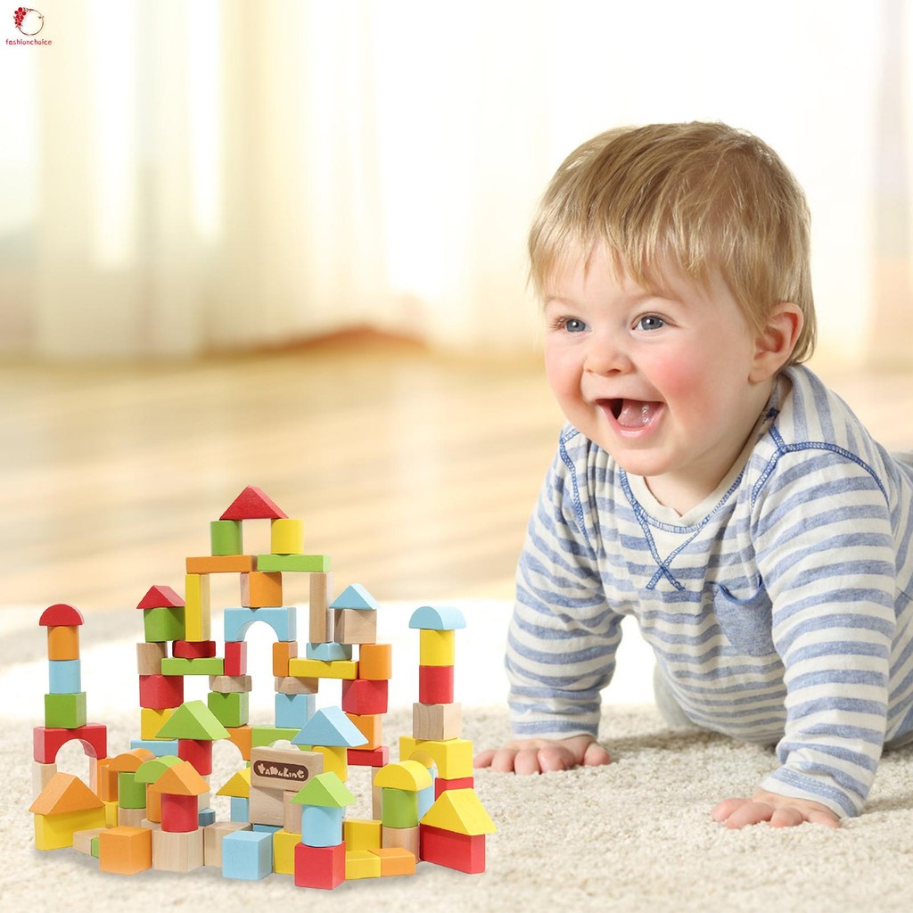 Wooden Building Blocks Set for Kids 4 Shapes Wooden Particle Stacking ...