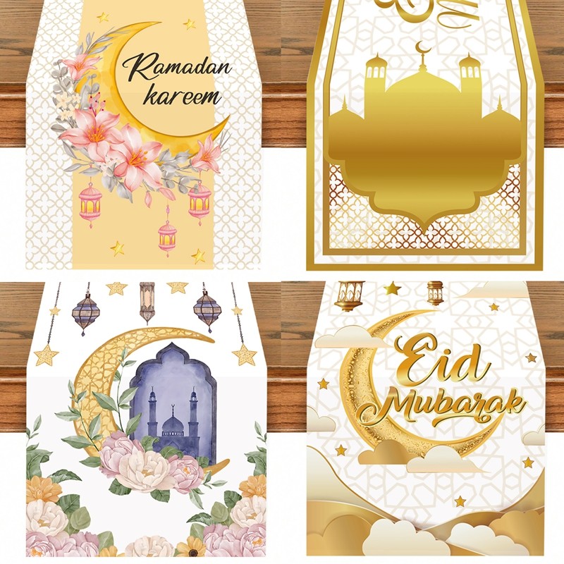 180*35CM Polyester EID Mubarak Table Cover Islamic Muslim Party Moon ...