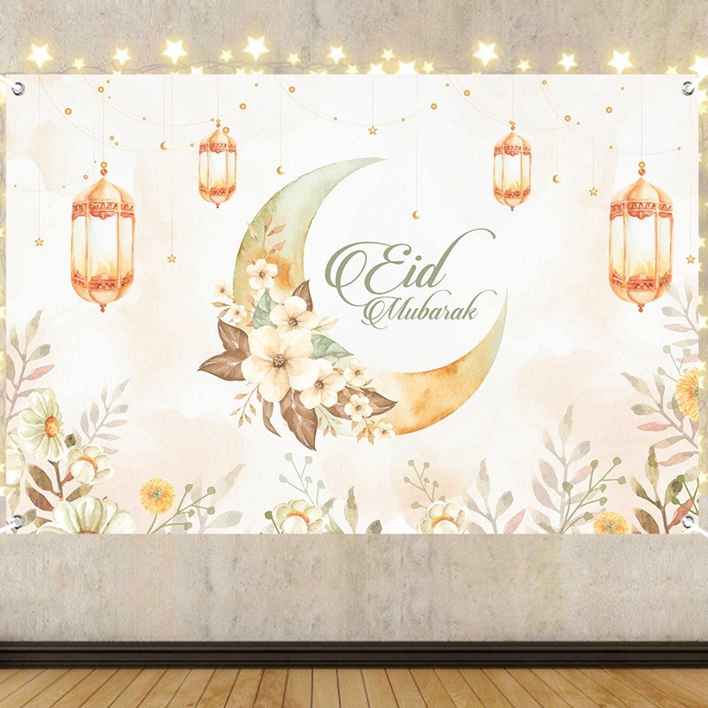 Raya Decoration 100*150cm Watercolor Flower Eid Mubarak Backdrop Moon ...