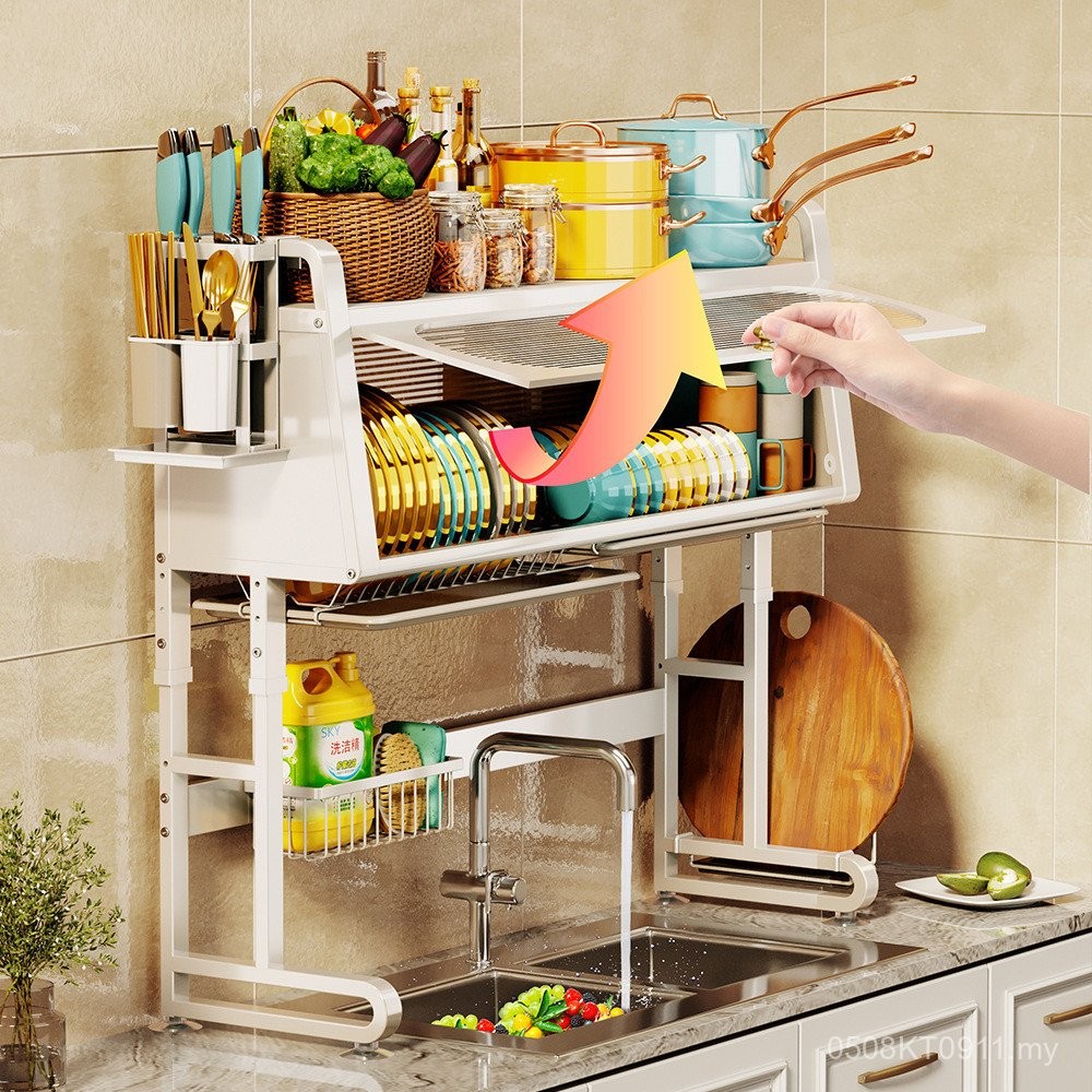 Kitchen Sink Rack with Cabinet Door Countertop Dish Drain Rack Storage ...