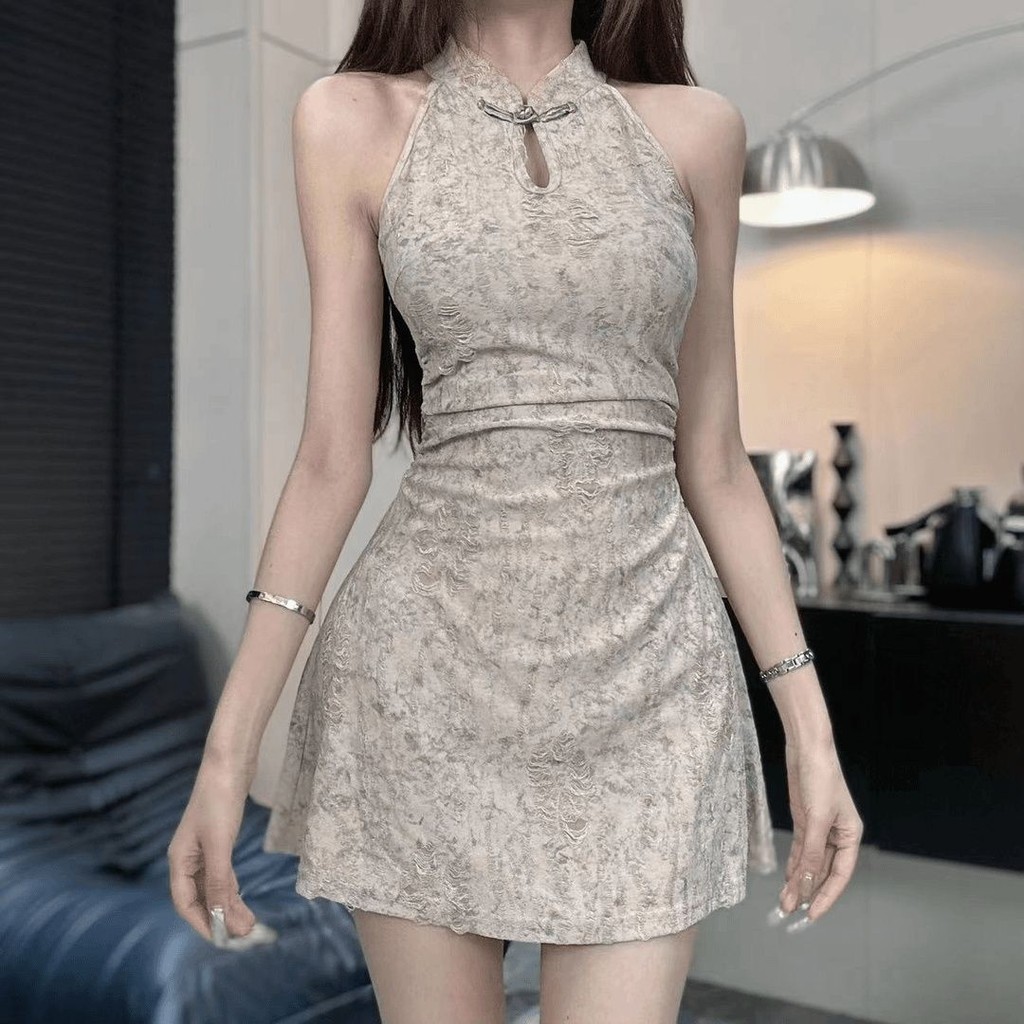 New Chinese Style Sexy Short Cheongsam Women's Slim Sleeveless Dress ...
