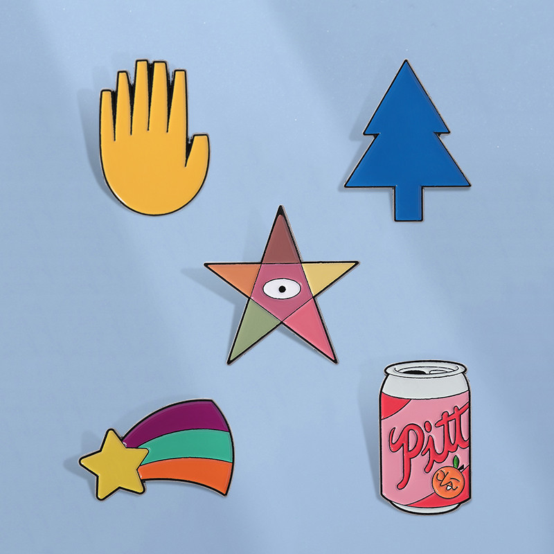 Cartoon Gravity Falls Enamel Pins Brooches Anime Movie Hand Tree Juice ...