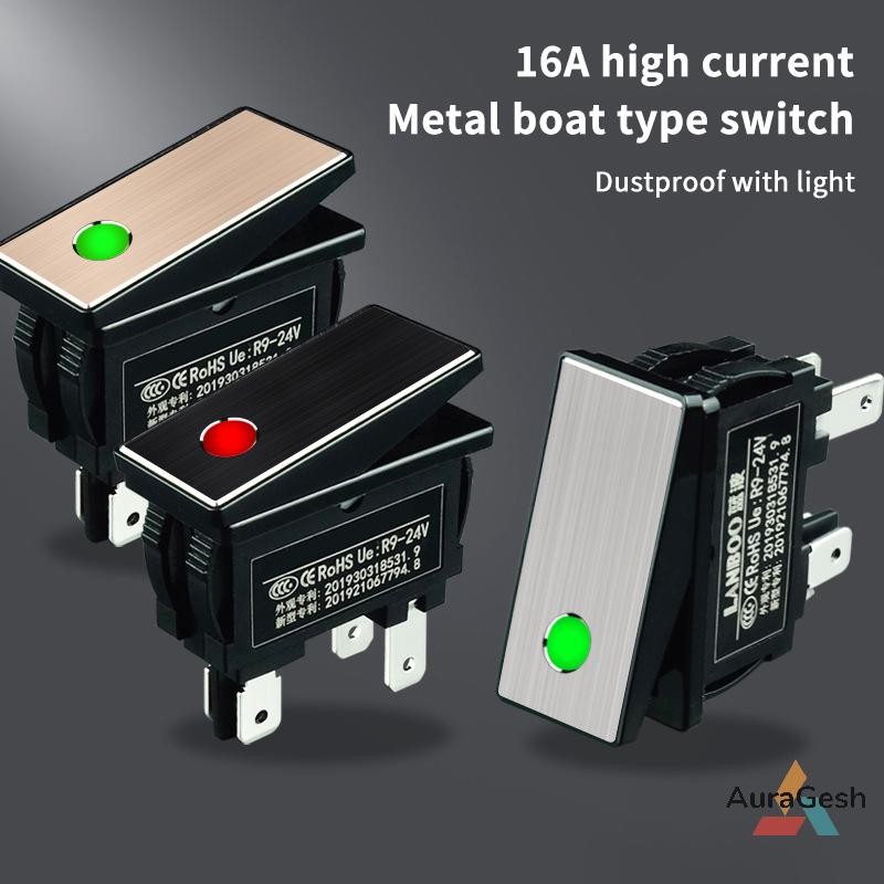 [AuraGesh] 1PC 220V Marine LED Metal Rocker Switch With Dot Light KCD3 ...