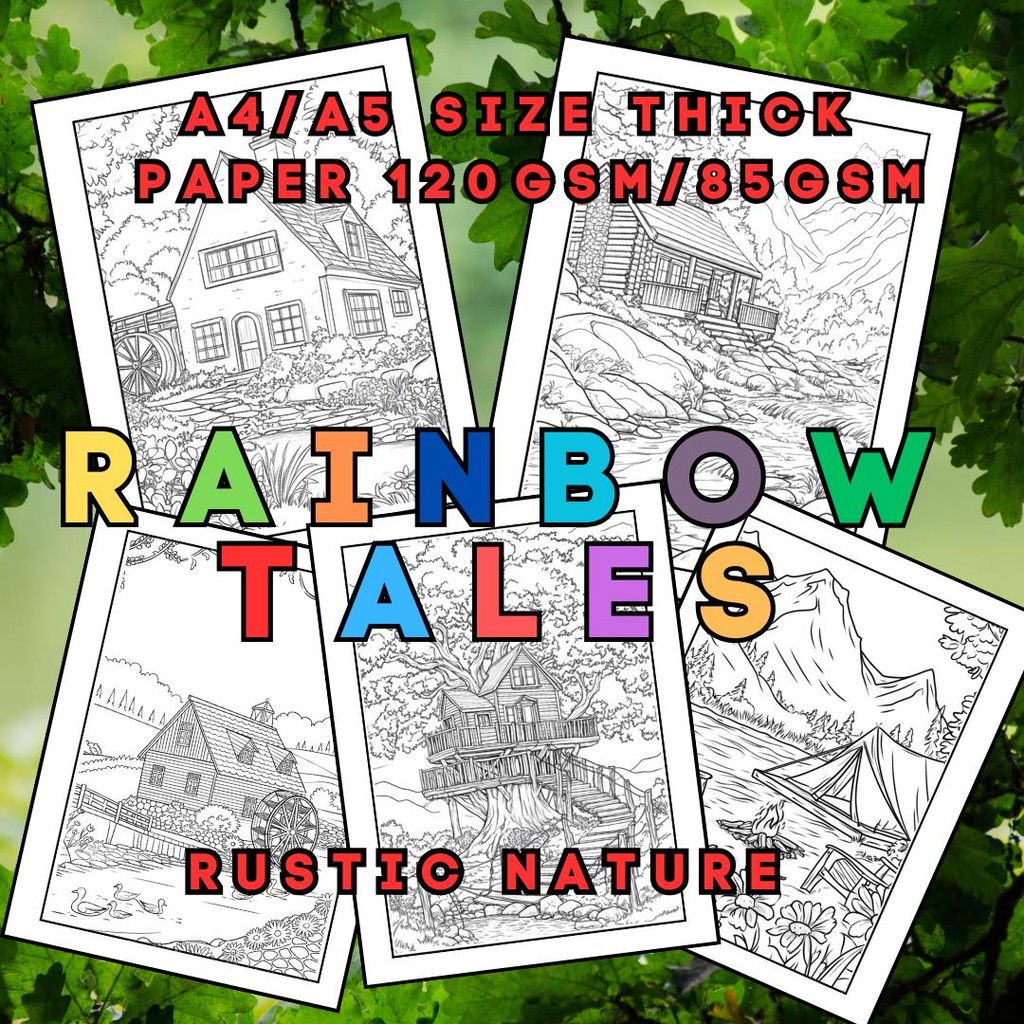 RAINBOW TALES 51 Rustic Nature Scenes Thick Paper Coloring pages High