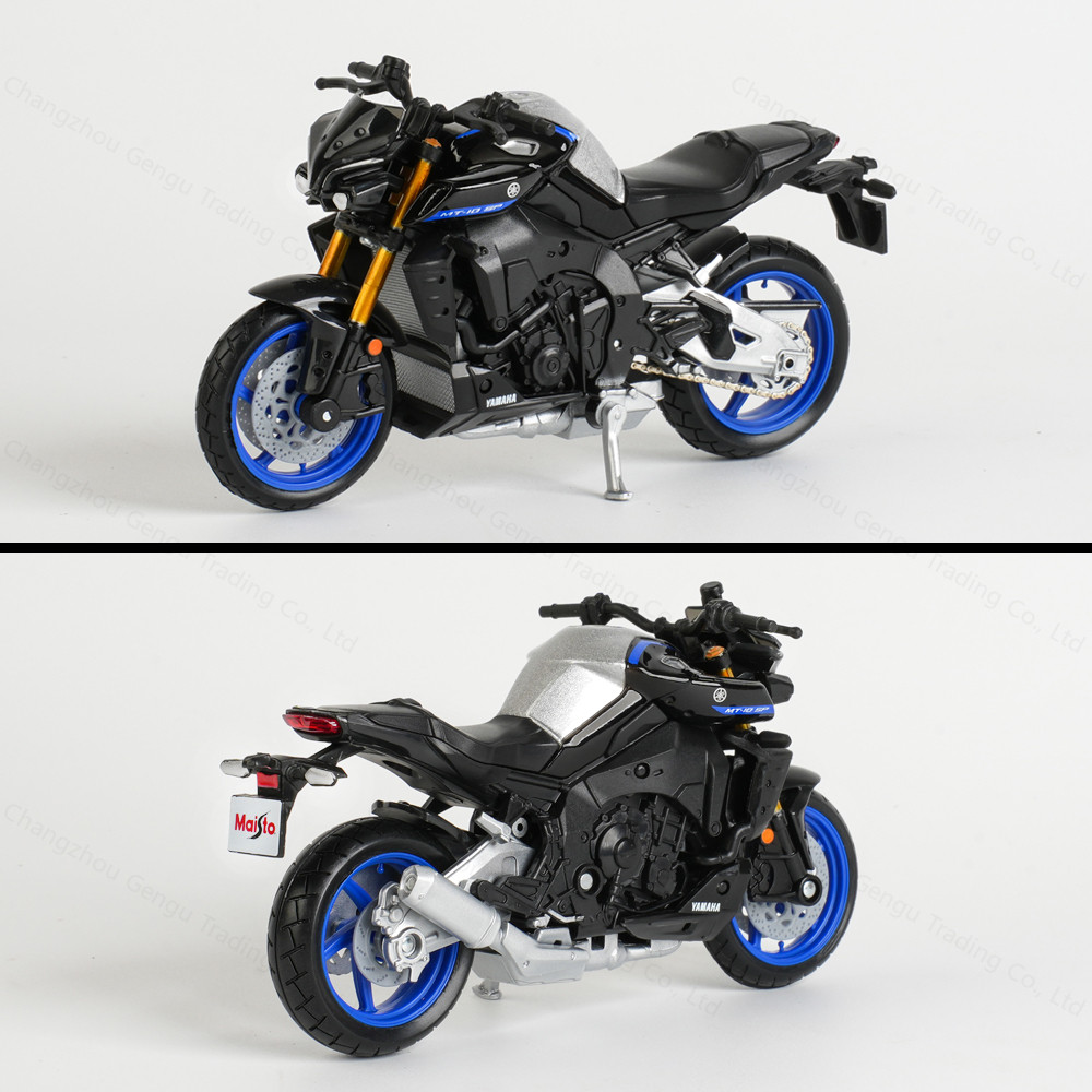 Maquette Moto 1:18 Yamaha MT-10 SP 2023 – En Métal Et ABS, Roues Libres, Guidon Mobile, Collection