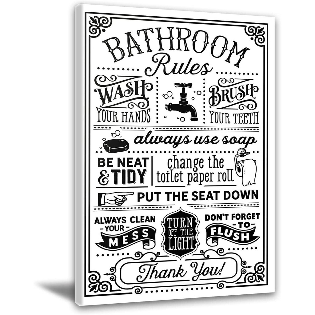 Farmhouse Bathroom Wall Art Bathroom Rules Wall Decor Rustic Toilet ...