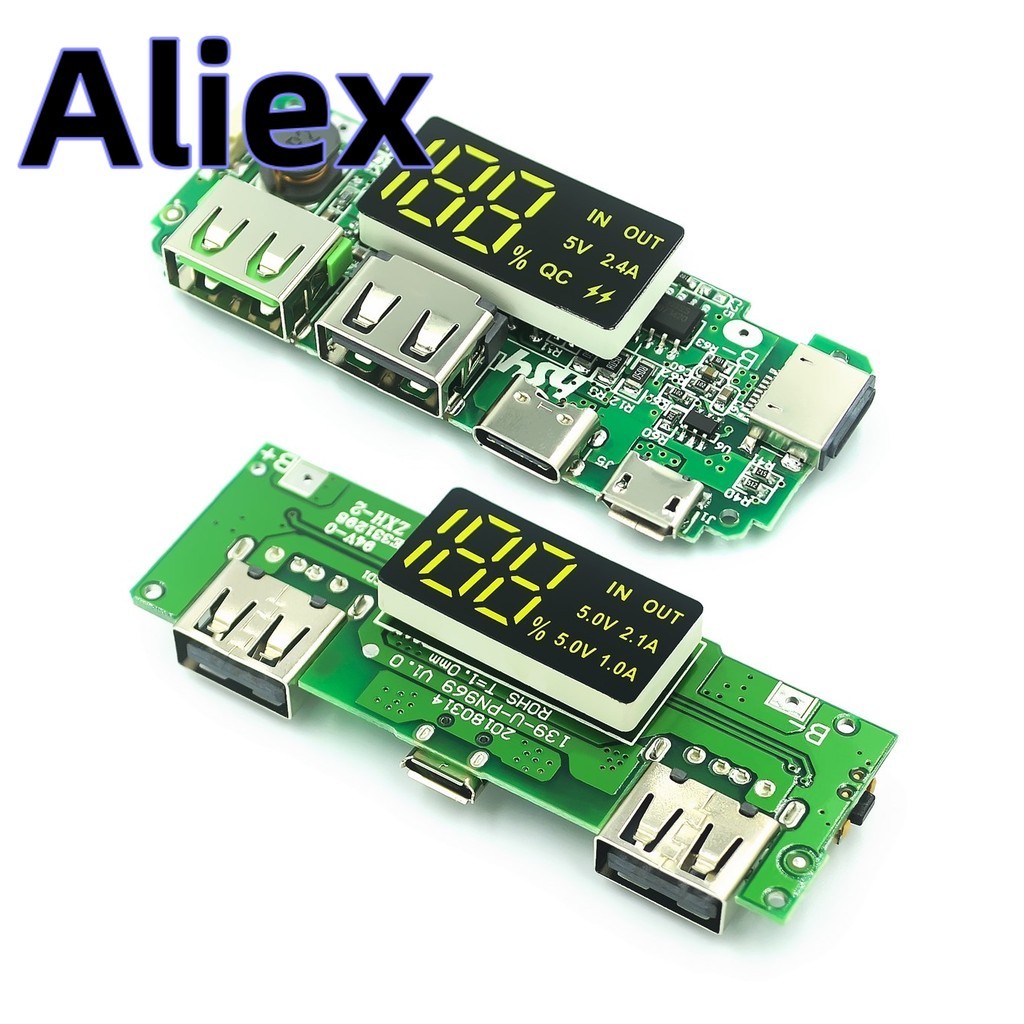 LED Dual USB 5V 2.4A Micro/Type-C USB Mobile Power Bank 18650 Charging ...