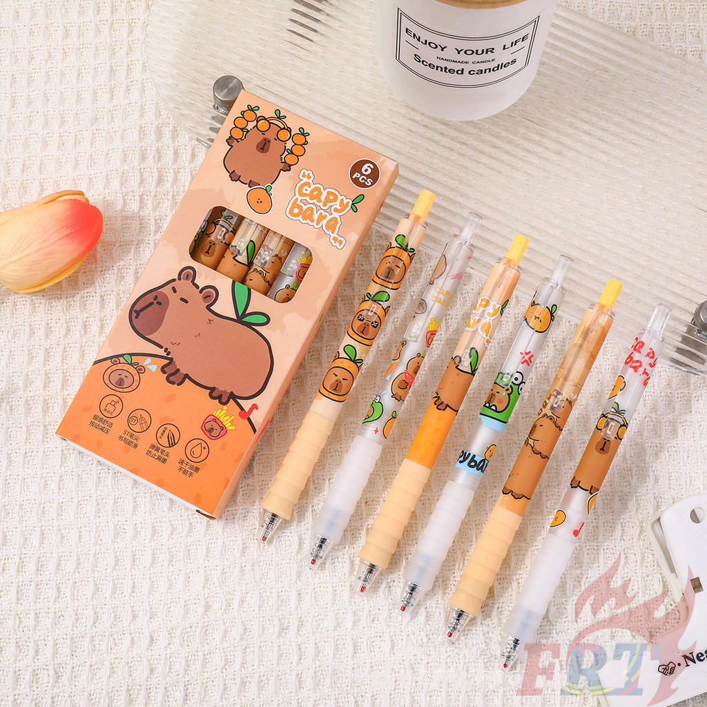 Lopenle 12 PCS Adorable Capybara Pens Novelty Animal Pens Cartoon Retractable gel Pen Roller ball Black Ink For School Supplies Office Party Birthday.: Gel Ink Rollerball Pens