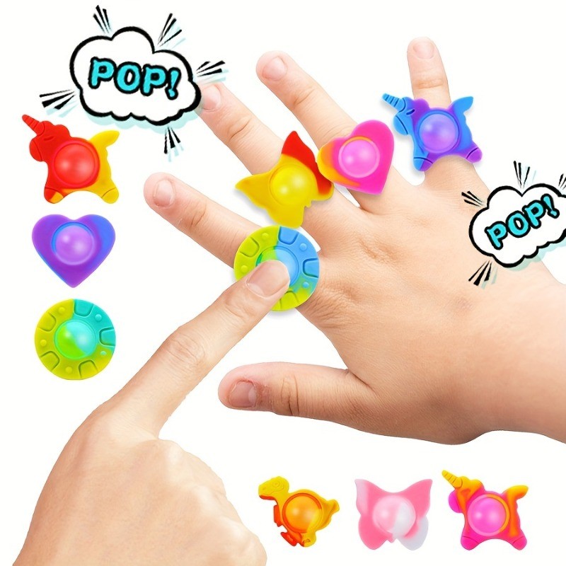 5pcs Assorted Colors Mini Pop Rings Fidget Toys Silicone Party Favors ...