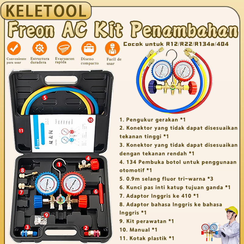 Aircond Meter Set DOUBLE GAS METER Hose R134a R22 R12 R404a AIR ...