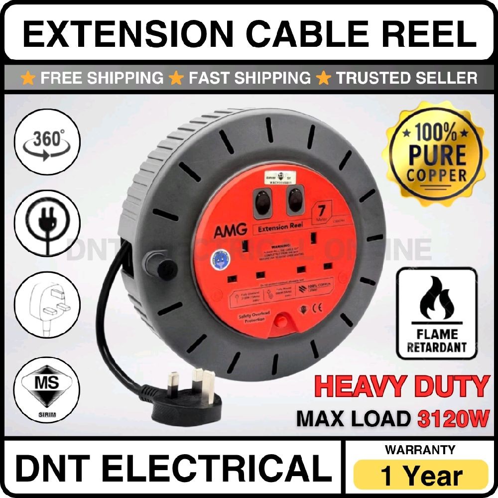 （100％ Pure Copper）AMG Extension Reel Cable Reel With 7 Meter Wire | 2 ...