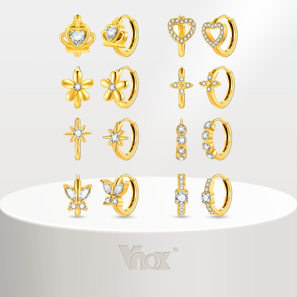 Vnox Dainty Zircon Cubic Hoop Earrings for Women,Gold Little Circle Ear ...