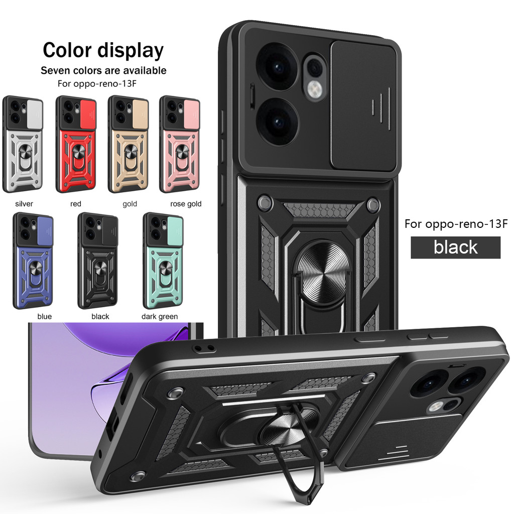 RankOne Custodia Con Anello Per OPPO Reno 8T, Cover Rigida Con Sportello Scorrevole Per Fotocamera, Oro - 2