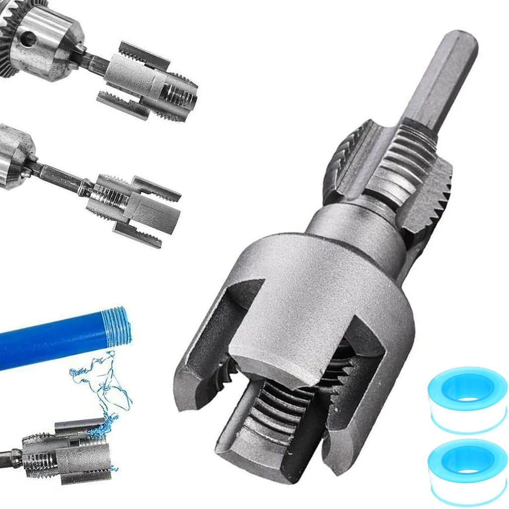 PVC Pipe Threading Tool Kit - Internal & External Thread Maker For 1/2", 3/4", 1" Pipes With Electric Drill