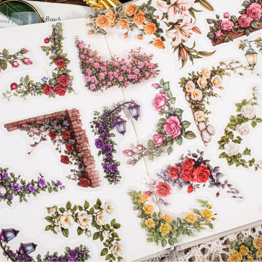 Journamm 30 Pcs Flowers Corner Stickers PET sticker package DIY diary ...
