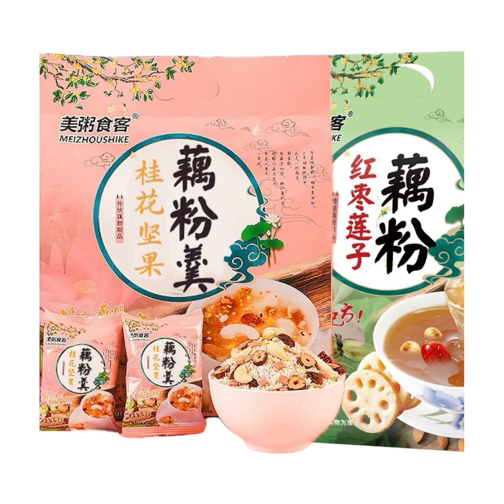美粥食客 Lotus root powder indivudual packing oufen 手提大袋小袋装500g藕粉红枣莲子藕粉羹速溶 ...