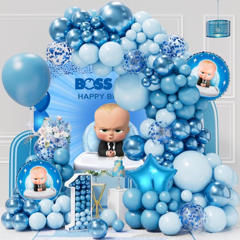 75Pcs Boss Baby Balloon Arch Kit Blue Confetti Balloons Printed Foil ...