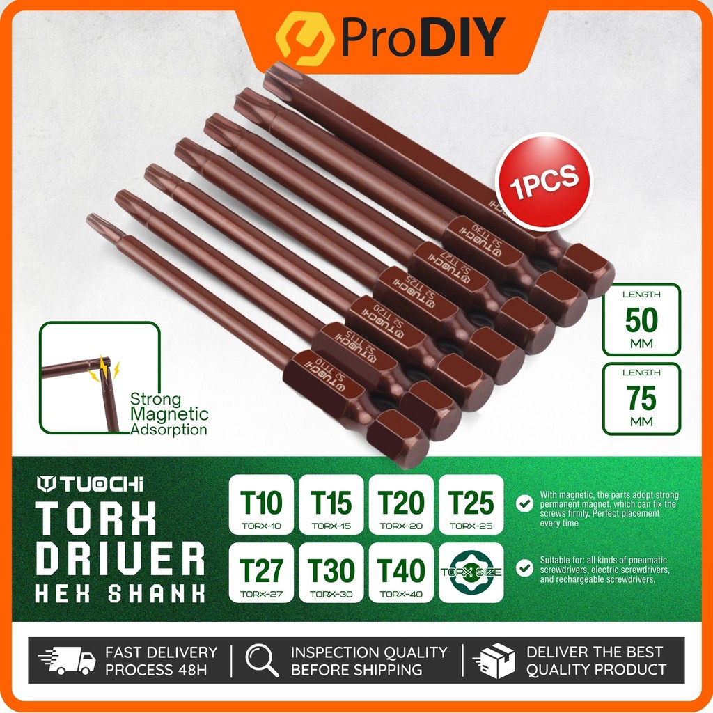 TUOCHI 1PCS Torx Driver Bit Magnetic Tip S2 Steel Tamper Proof 6.35mm ...