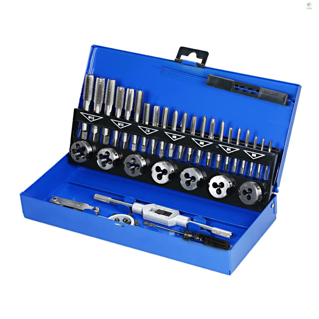 32 PCS HSS Tap and Die Set Metric Wrench Cut M3-M12 Hand Threading Tool ...