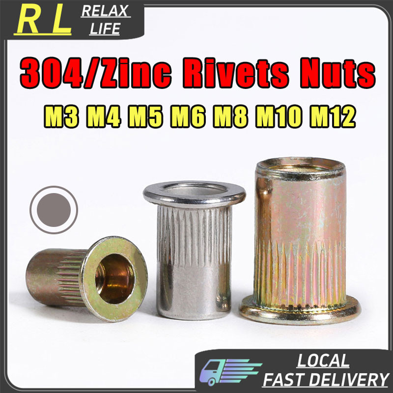 [RL] M3-M12 Rivets Nuts Flat Head Zinc 304 Stainless Steel M4 M5 M6 M8 ...