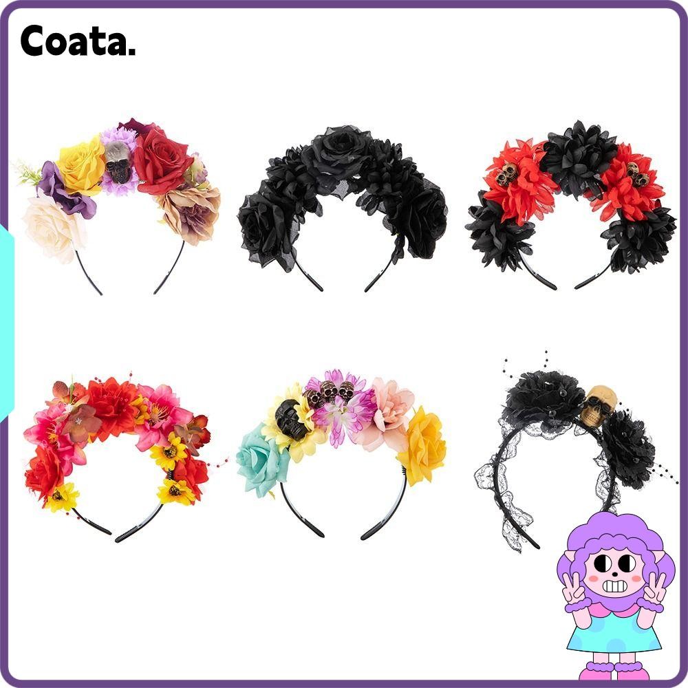 FRCOLOR Tag Der Toten Headband – Halloween Blumen-Stirnband Mit Rosen & Gesichtstattoos, Mexikanisches Party-Accessoire