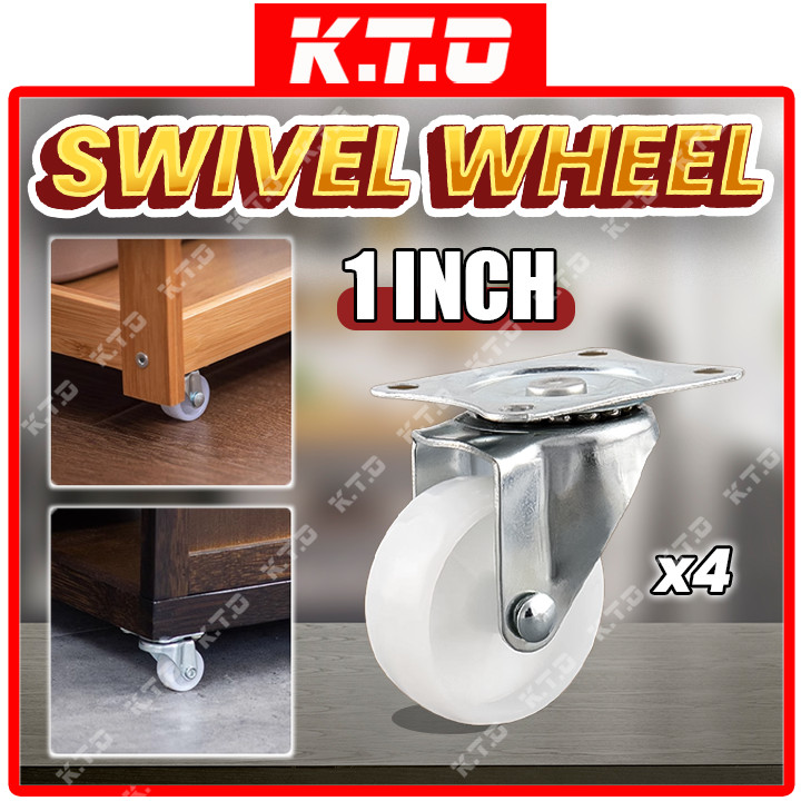 4pcs / Set 1 Inch 25mm White Nylon Swivel Caster Wheel PP Rubber Roller ...