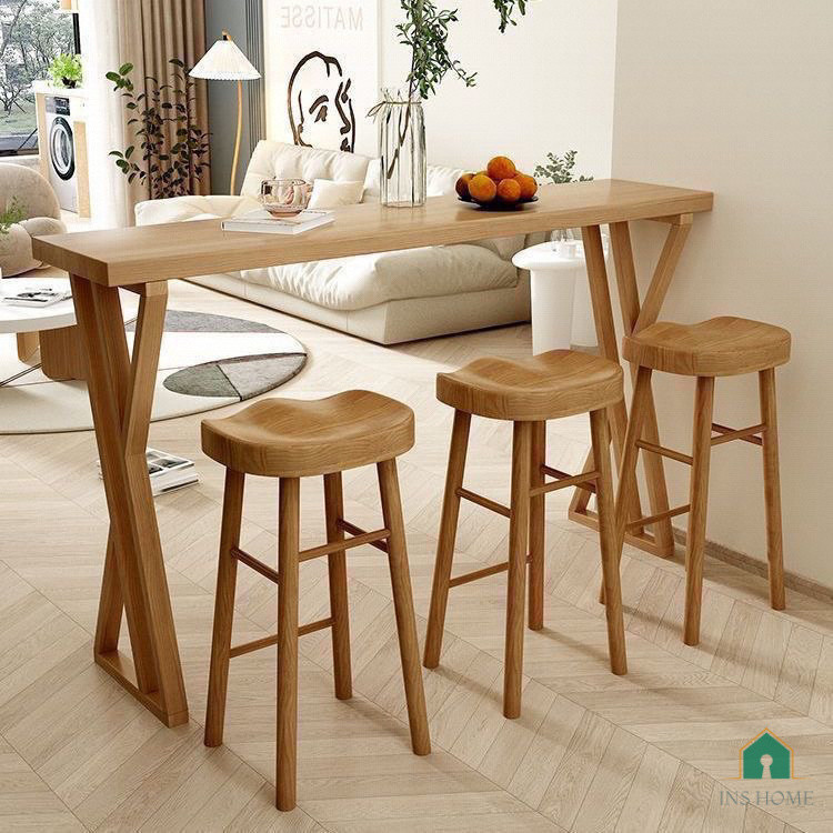 Solid Wood Partition Bar Counter Table Set with Stools | Multi ...