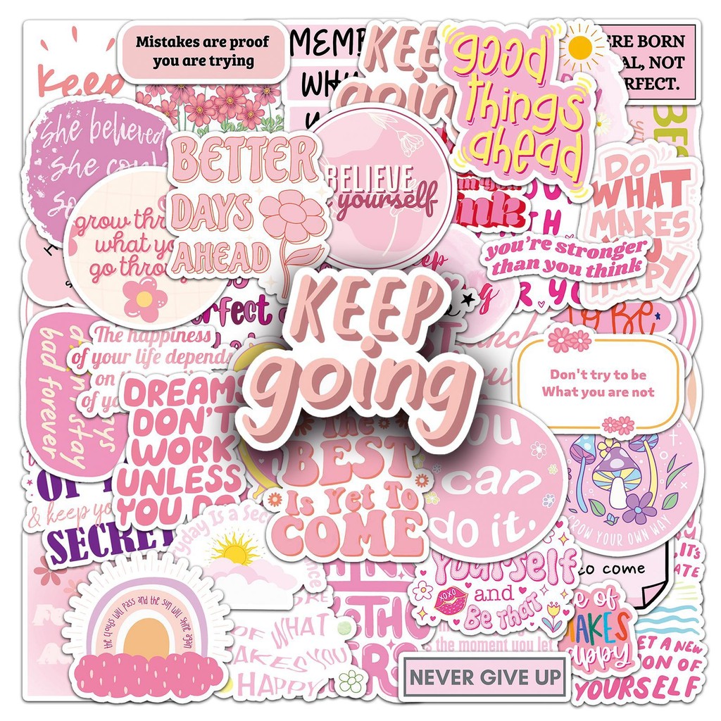 50-Pack Pink Quote Stickers - Reusable Art Decals for Laptops ...
