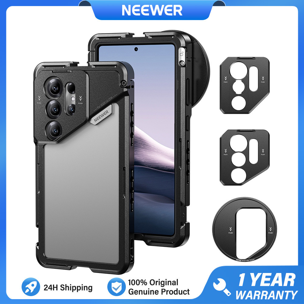 NEEWER S25 Ultra Cage Téléphone, Stabilisateur Rig, Adaptateur Filtre 67mm, Plaque Arrière Objectif 17mm, Adaptateur Objectif Monture T, Compatible avec Samsung Galaxy Moment T Objectifs Série, PA082