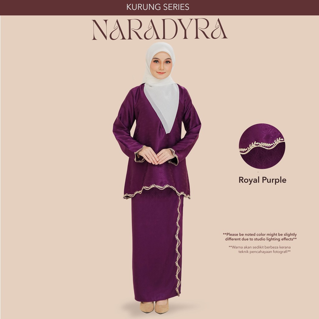 KURUNG NARADYRA Baju Kurung Kedah Baju Wanita Muslimah Sutera Sulam Floral Long Sleeves Minimalist