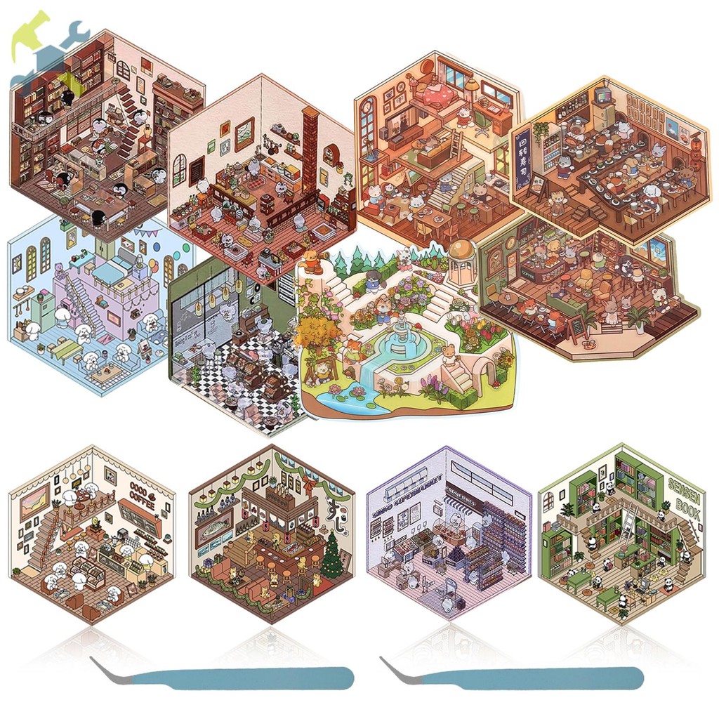DIY 3D House Stickers Creative 3D Scene Stickers Fun 3D House Sticker ...