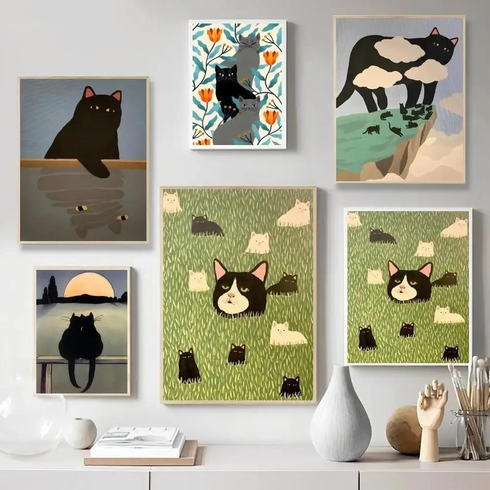 Poster Kucing Cinta Lucu Bergaya Vintage, Sticker Kertas Kraft Adhesive ...