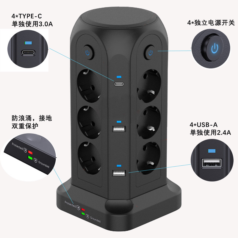 🌟 Event promotion 🌟Three-layer European Standard Tower Socket with 2 ...