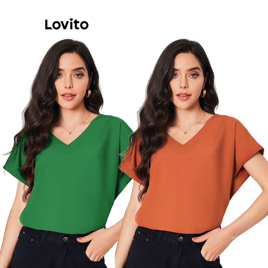 Lovito Casual Plain Basic Blouse for Women LBL08031 (Multi-color ...