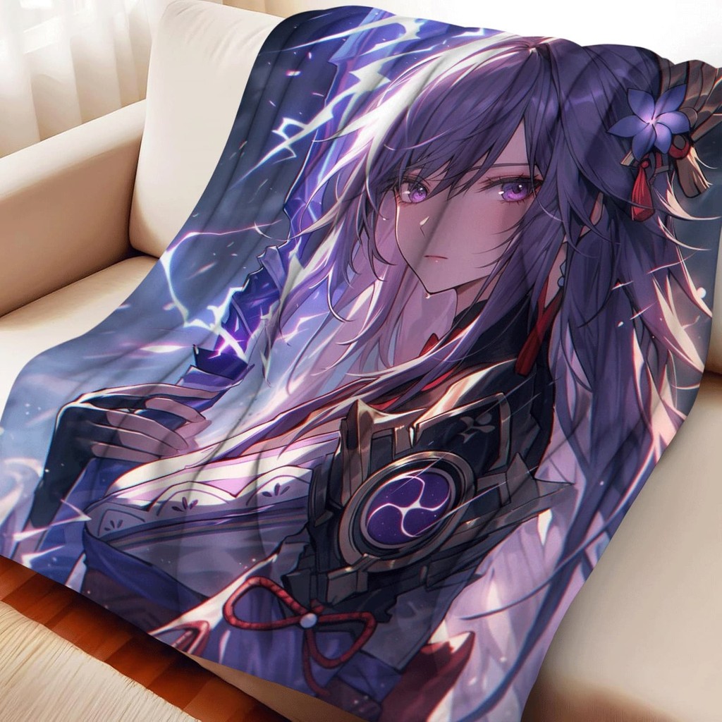 Genshin Impact Raiden Themed Blanket Water-Resistant Beach Towel ...