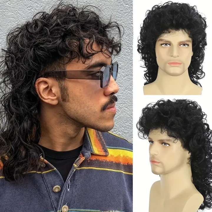 STOK MALAYSIA RAMBUT AFRO Men's Retro Mullet Wig Rock Style Halloween ...