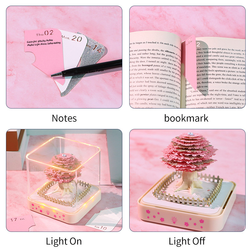 [Mang] Cherry Tree Desk Calendar With LED Lights 2025 Calendar Memo Pad