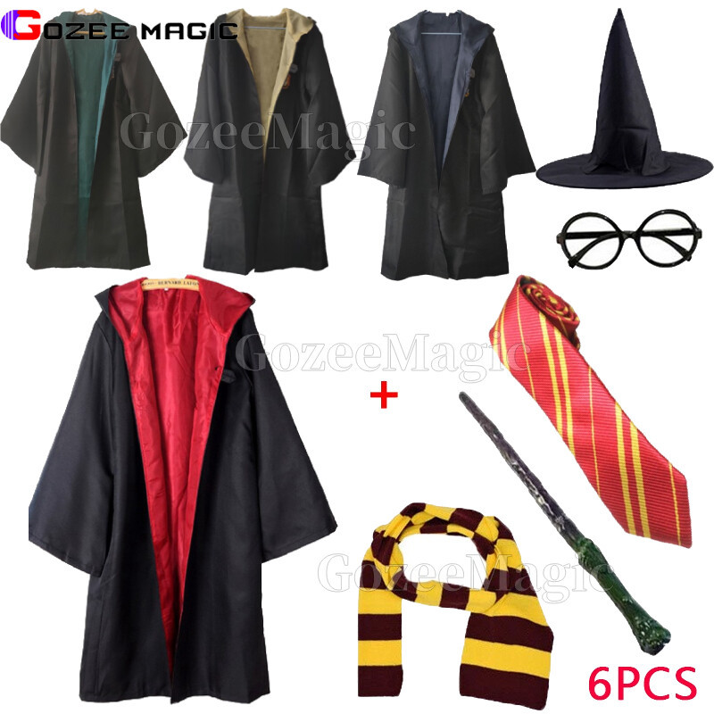 Kids&Adult Haloween Party Cosplay Costume Robe Scarf Tie Wand Glasses ...