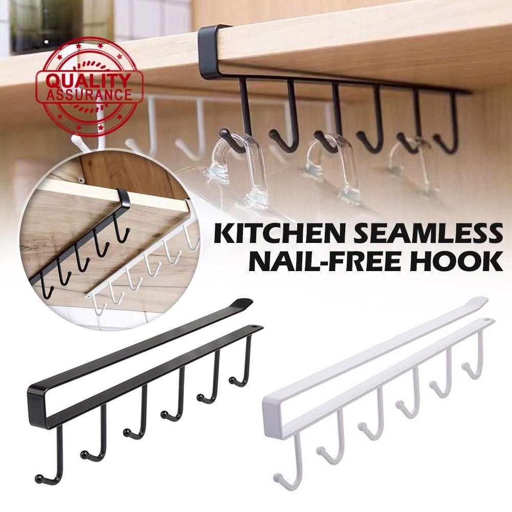 6 Hooks Cup Holder Hang Kitchen Cabinet Shelf Storage Mug Rack ...
