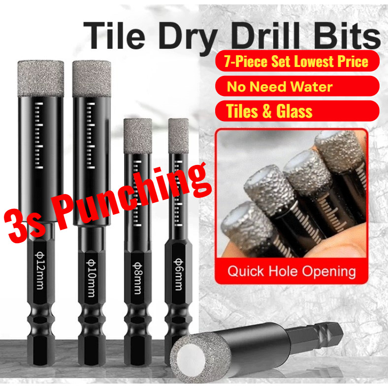5-Piece Diamond Drill Bit Set – 3/16″ To 1/2″ Hole Saws, 1/4″ Hex Shank For Ceramic, Glass, Marble, Granite & Porcelain Tile Hole Saw Kit