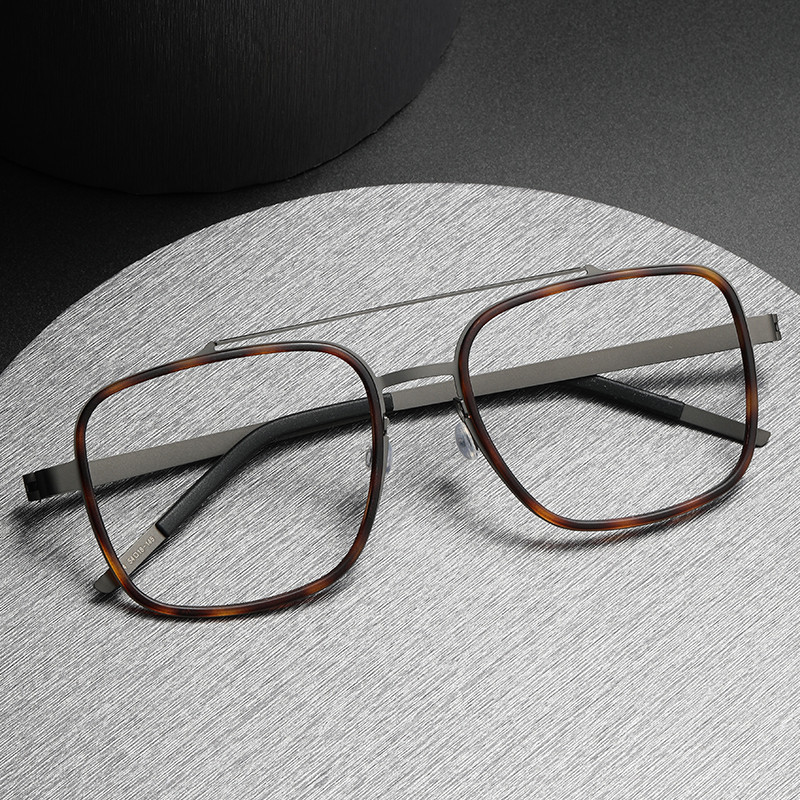 147mm Pure Titanium Glasses Frame Double Beam Large Frame Eyewear Men ...